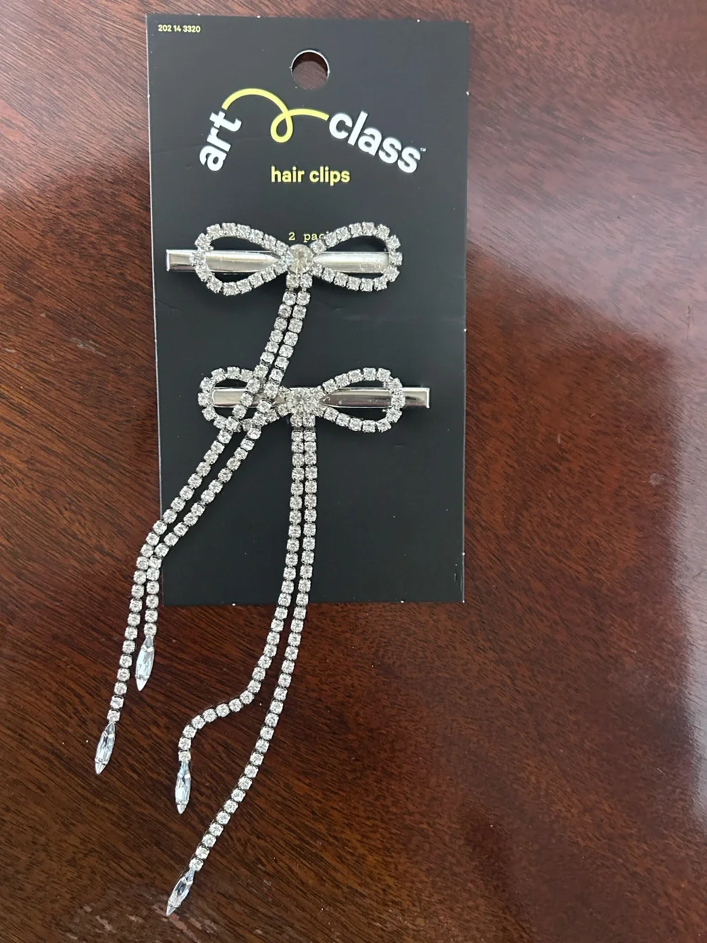 art class Silver Rhinestone Bow Hair Clips with Dangle Chains